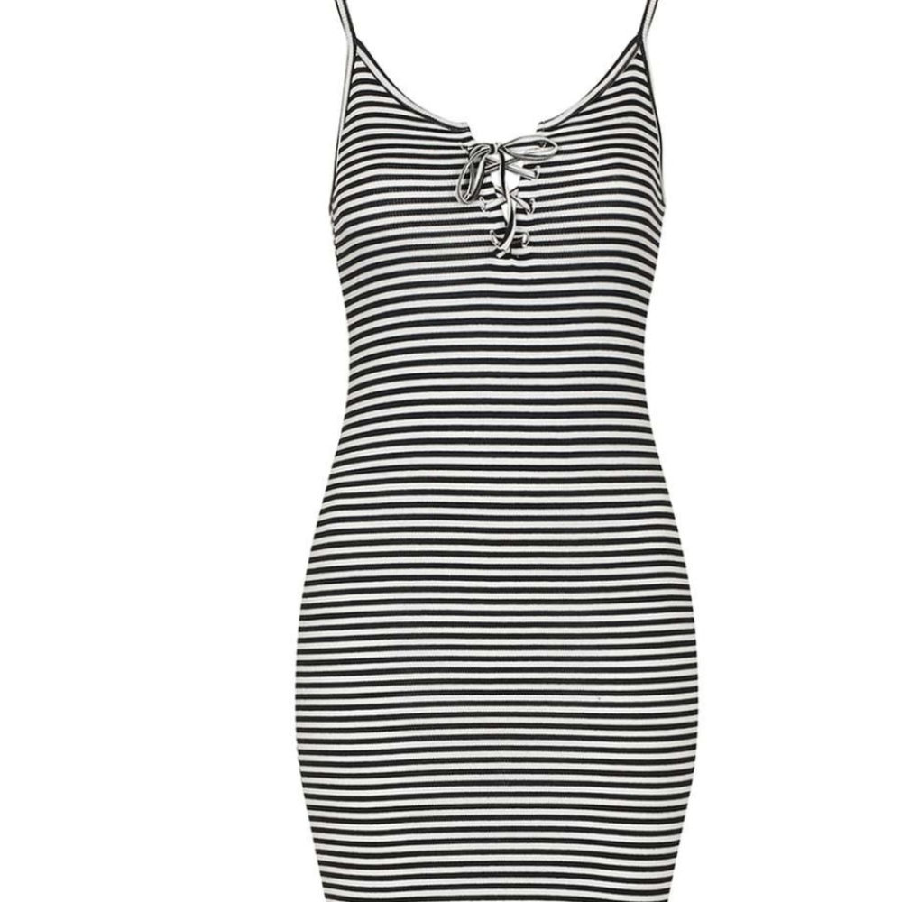 PETITE Stripe Lace Up Midi Dress